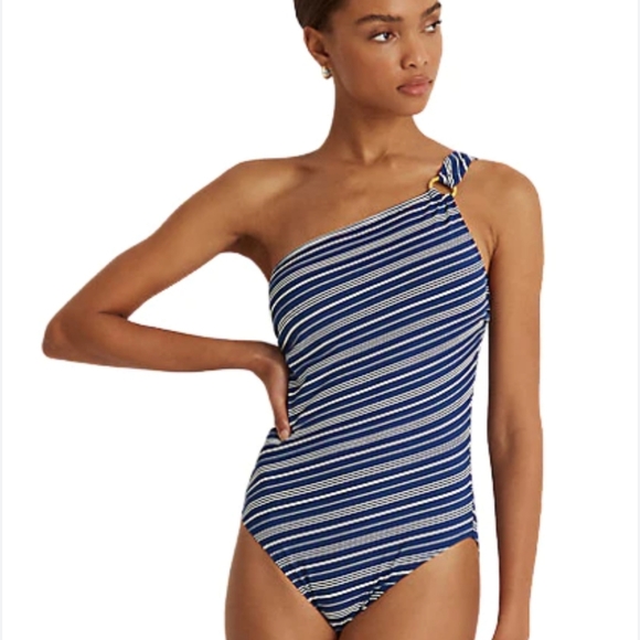 Ralph Lauren Striped One Shoulder One-Piece Swimsuit - Picture 2 of 9